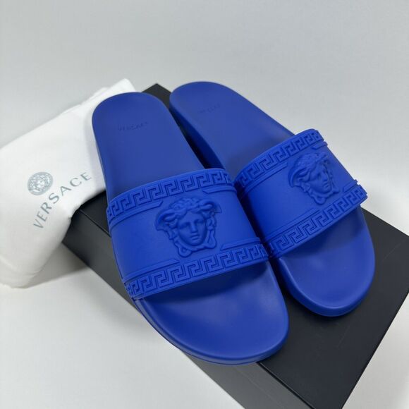 NIB Versace Gomma Pool Slide Sandals Size 45 US 12 Royal Blue Medusa $425 - Picture 7 of 10